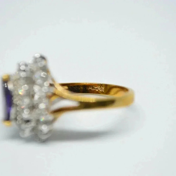 Purple Clear Glass Rhinestone Cocktail 14kt HGE - Picture 5 of 6